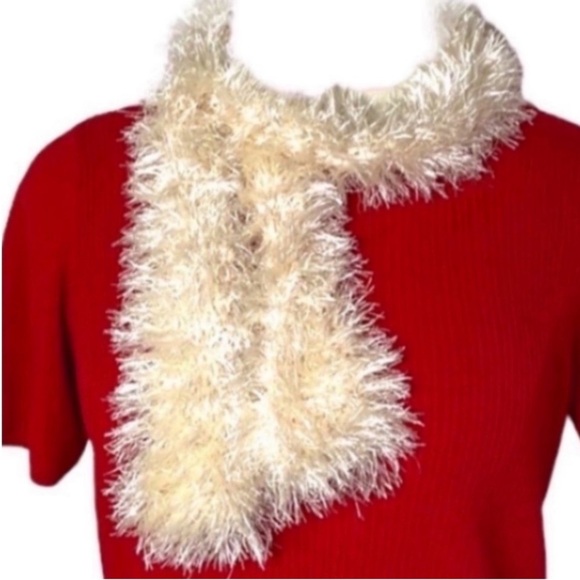 Handmade Knitted Scarf Cream Fuzzy Hand Crafted Faux Fur Off White Skinny Scarf - Picture 1 of 16